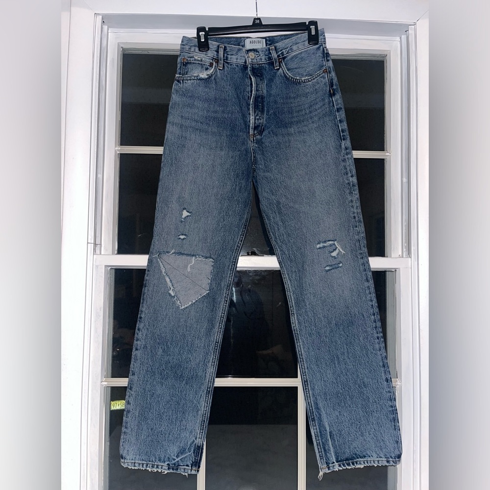 AGOLDE 90's Pinch Waist Straight leg Jeans High Rise Distressed Size 27